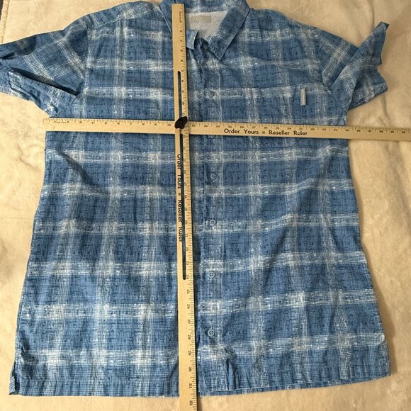 Columbia PFG Shirt Mens XXL Trollers Best Short Sleeve Vented Fishing Plaid Blue - Picture 7 of 13